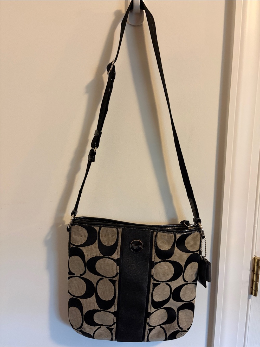 Coach Black and Beige Signature Crossbody Bag